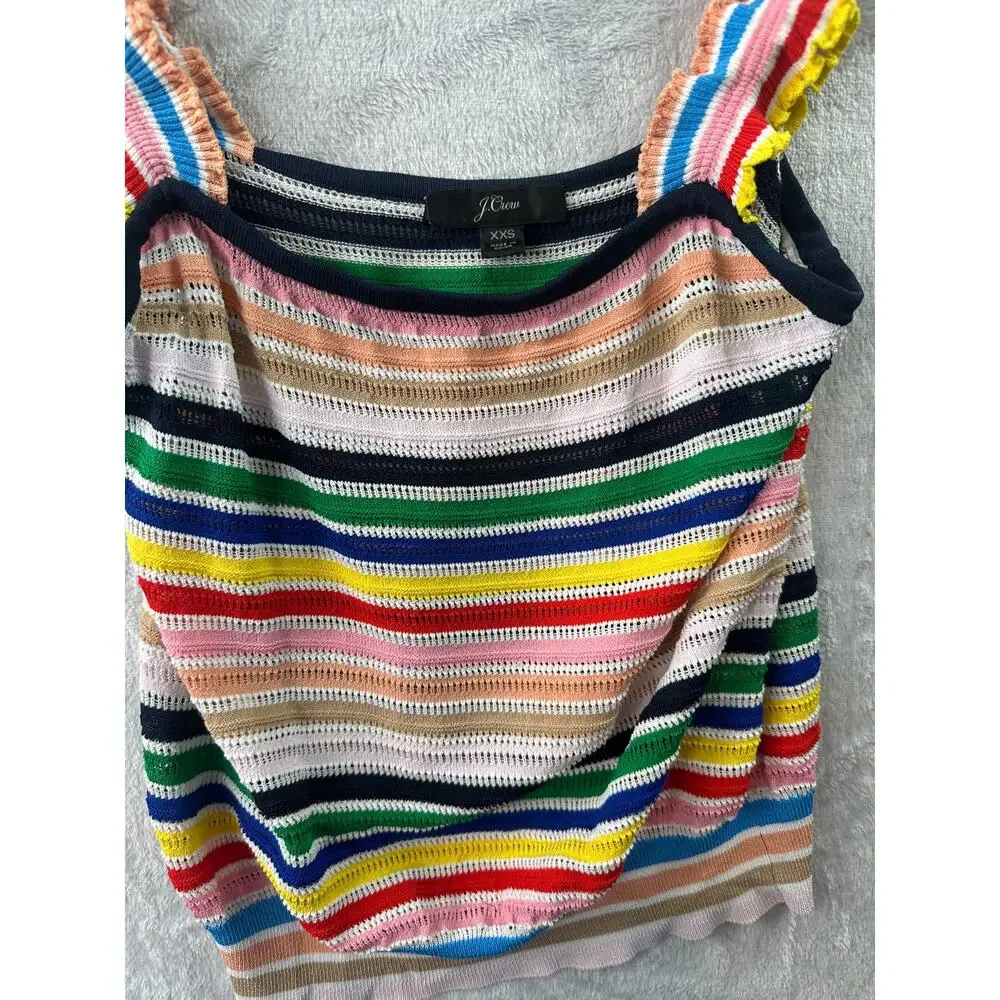 J.Crew Rainbow Stripe Ruffle Knit Tank Top - Size XXS